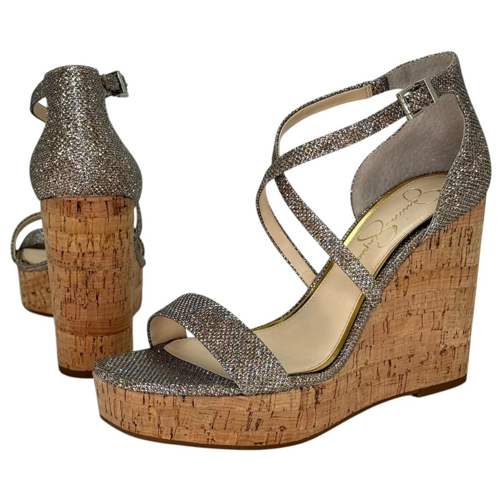 Jessica Simpson Stassi Gold Glitter Womens Wedge Heels Size 9.5M - Picture 9 of 11